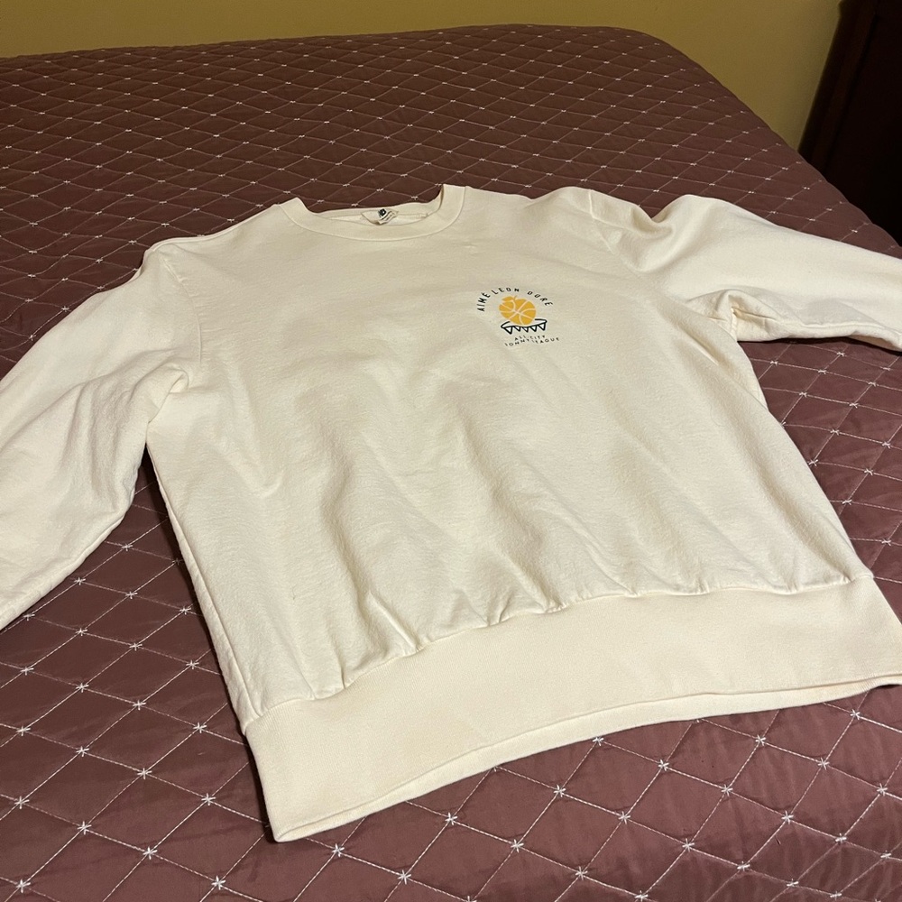 Aime Leon Dore White Crewneck Sweatshirt with Yellow Sun Logo